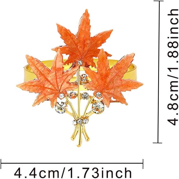 Maple Leaves Napkin Rings Set of 6, Fall Party Napkin Holder Buckles, Thanksgiving Christmas Napkin Rings (Orange, One Size)