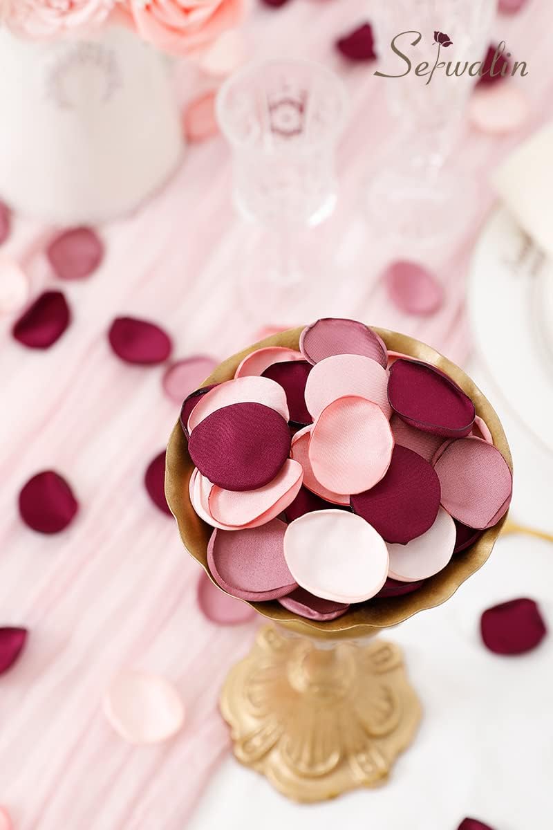 Serwalin 300pcs Silk Rose Petals Artificial Flower Petals for Weddings Burgundy Pink Petals Fake Petals Flower Girl Petals for Proposal Basket Aisle Runner Bridal Shower (4 Color Mixes)