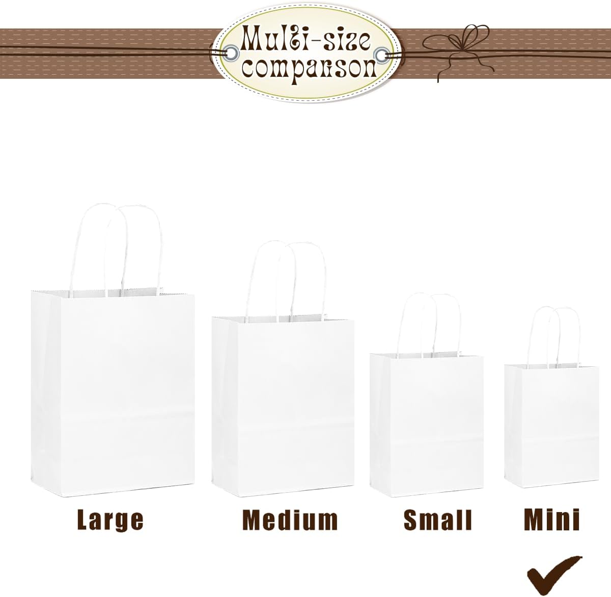 Bakepacker 100 Pcs White Mini Paper Gift Bags with Handles 6"x4.5"x2.5" Party Favor Bags Multiple Uses (Mini size)