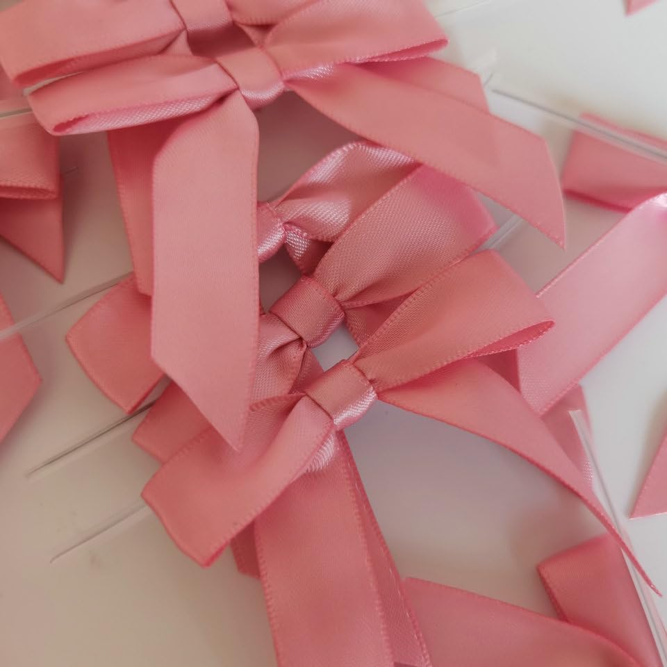 50pcs 2-1/2" Rose Gold Satin Ribbon Bows with Twist Ties Pink Satin Ribbon Bows for Candy Party Decoration Gift Packing Wrapping Accessories(2.5“,Rose Gold)