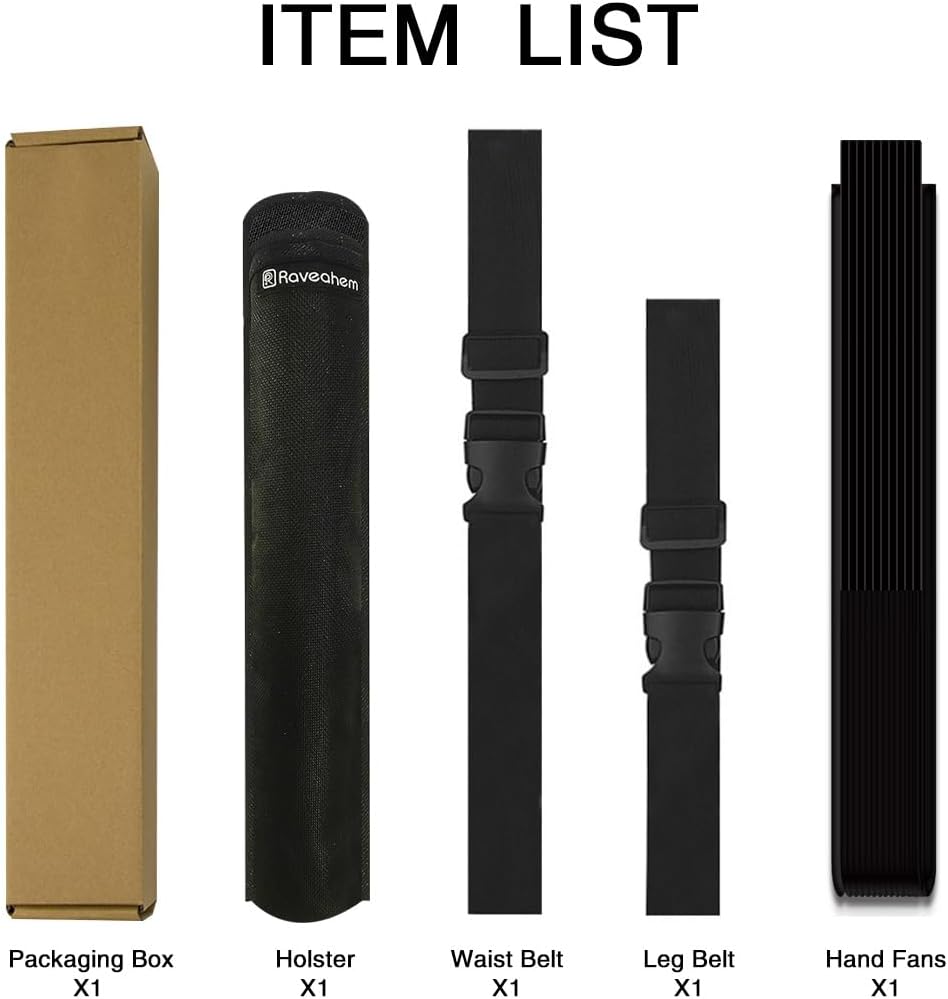 13" Large Folding Rave Fan with Holster, Clack Hand Fans Foldable for Line Dancing, Boots On The Ground Fan for Women Men Festival EDM Party Decoration, Black