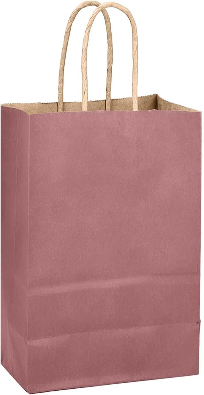 qiqee Dusty Rose Brown Gift Bag with Handles Bulk 24Pcs Paper Bags -8.3"x6"x3. 15" Party Favor Bags - Solid Color