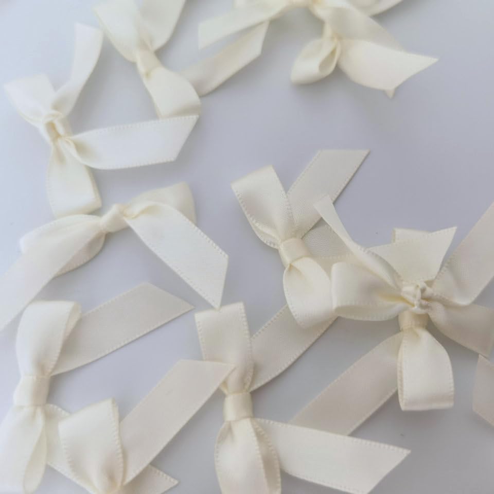 50pcs 1-1/2" Mini Satin Ribbon Bows Without Twist Ties for Crafts Gift Wrapping Packing Christmas Decoration (1.5"-Ivory)