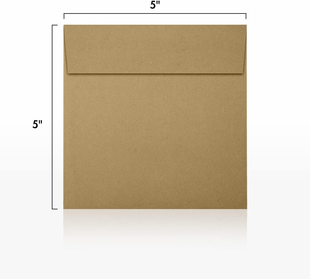 LUXPaper Square Invitation Envelopes | Peel & Press | 5" x 5" | Grocery Bag Brown | 70lb. Text | 50 Qty