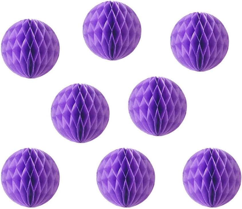 8pcs 10 inch Paper Honeycomb Balls Decorative Tissue Honeycomb Balls Paper Pom Poms Flower Balls Art Hanging Balls for Birthday Wedding Nursery Baby Shower Home Decor (10inch, Purple)