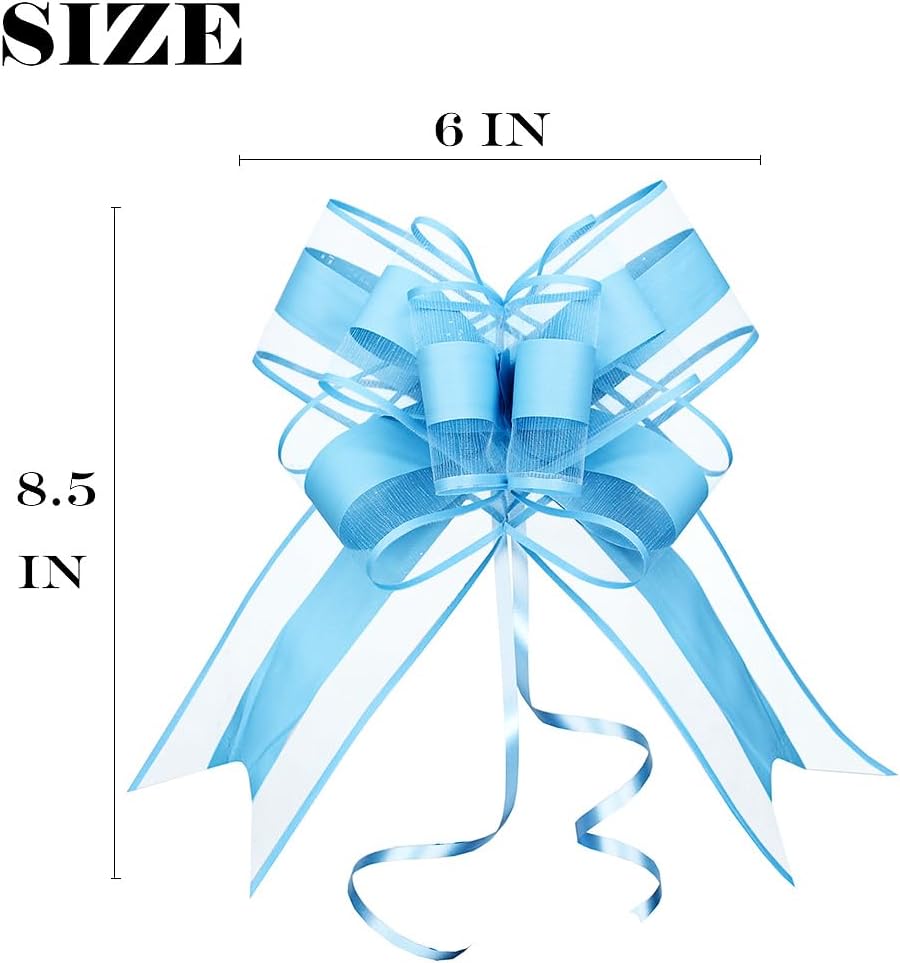 WEWILUCK Gift Wrap Bows Big, Blue Bow for Gift Baskets, Flower Bouquet, Paper, Pull Bows for Gift Wrapping, Gift Bag, Box, Baby Showers(8 inches, 10PCS)
