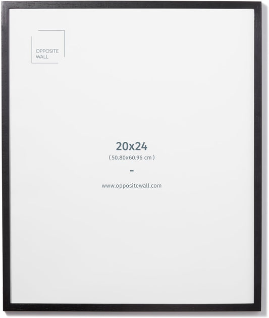 Opposite Wall - 20x24 in - Black Solid Oak Wood Picture Frame - Lightweight, Versatile & Shatterproof - Wall Hanging Poster or Photo Frame - Wall Decor for Office, Gallery & Home