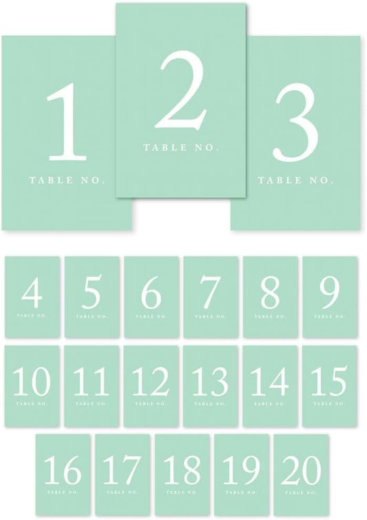 Andaz Press Table Numbers 1-20 on Perforated Paper, Mint Green, 4x6-inch Single Sided Sign, 1-Set, For Weddings, Graduation