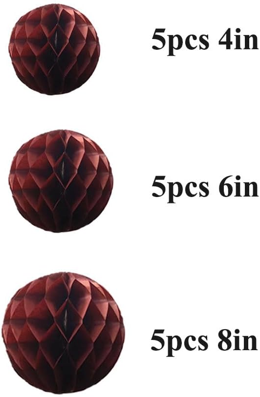 15pcs Honeycomb Balls Decorations 4'' 6'' 8'' Party Honeycomb Ball Flowers Tissue Pom poms Flower Ball Hanging Flower Balls for Baby Shower Birthday Wedding Nursery Decor(4'' 6'' 8'' Burgundy)