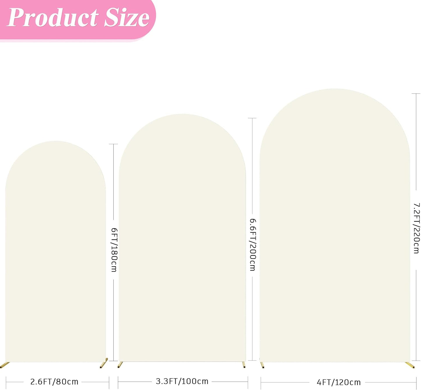 Fomcet Set of 3 Wedding Arch Covers 6FT, 6.6FT, 7.2FT Ivory 2-Sided Round Top Spandex Arch Backdrop Cover Fitted Fabric for Birthday Party Baby Shower Wedding Arch Stand Decoration