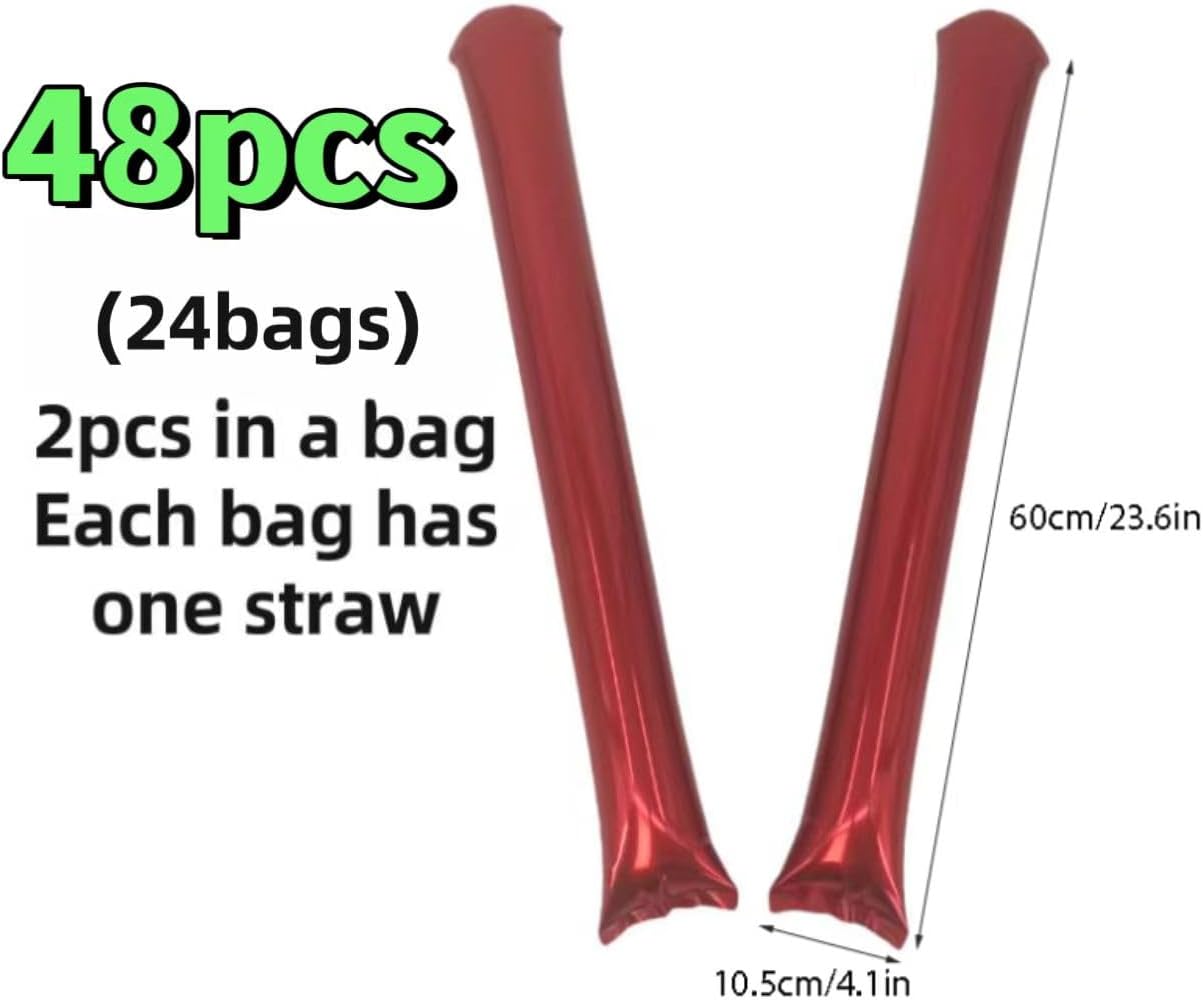 48pcs Round Head Boom Sticks Thunder Sticks Cheering Sticks Team Spirit Plastic Cheerleading Spirit Stick Clapper Inflatable Noise Maker Sports Supply (Metallic red)