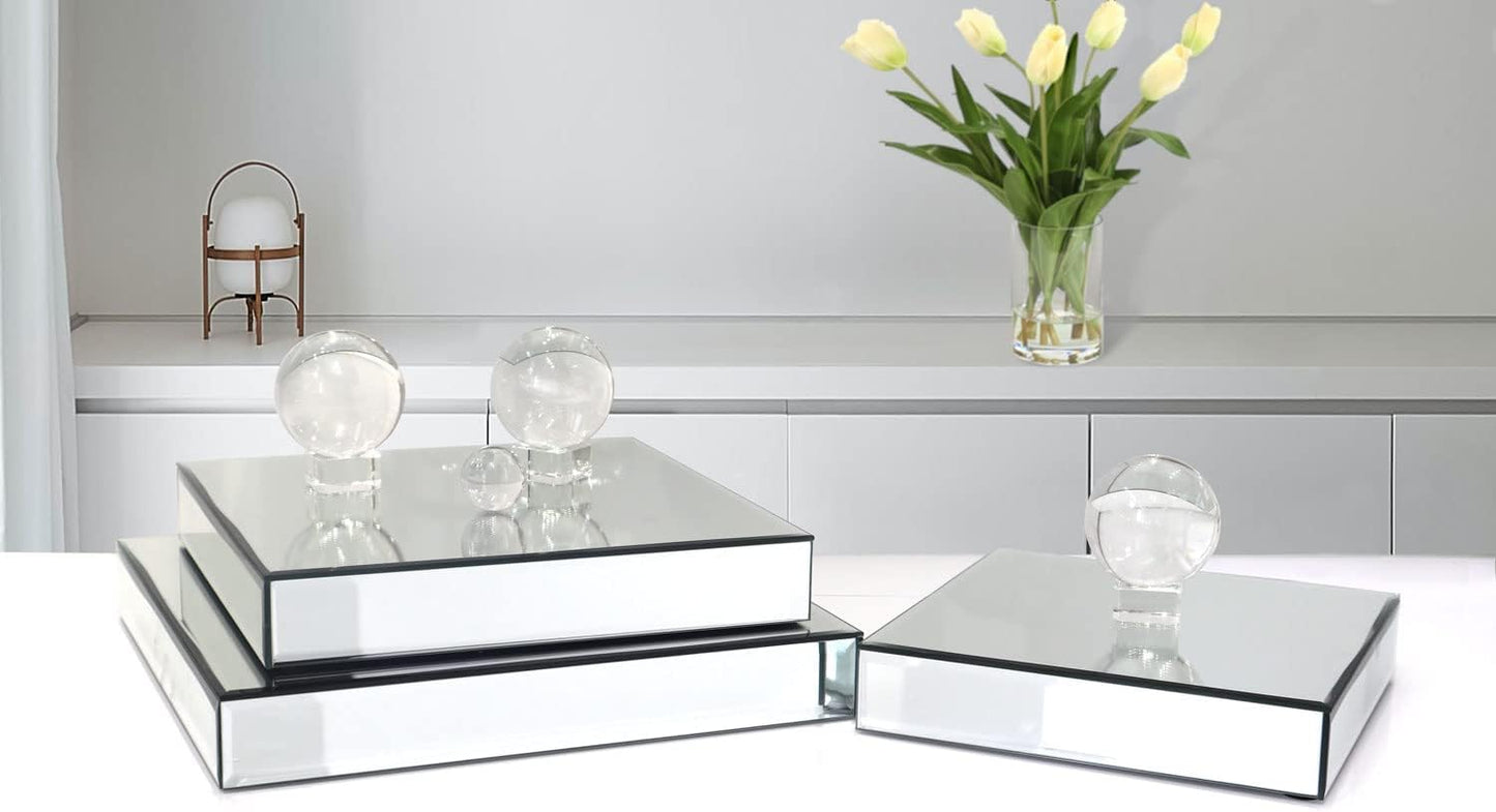 GIMORRTO Mirror Display Riser Stands 3 Set, Glam Accent Table Display Platform for Decorative Pieces, Mirrored Showpeice 3Pack, Centerpiece Displayer (Square 3PC)