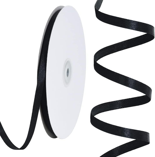 TONIFUL 1/4 Inch x 100yds Black Satin Ribbon, Thin Solid Color Satin Ribbon for Gift Wrapping, Crafts, Hair Bows Making, Wedding Party Decoration,Halloween, Floral Bouquets