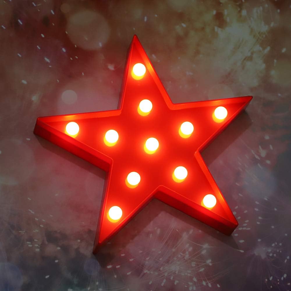 LED Marquee Star Signs Night Lights, Battery Operated Star Shaped Desk Table Lamp for Kids, Baby, Child, Girl Gift, Nursery Room, Wall Decor-Star(Red)