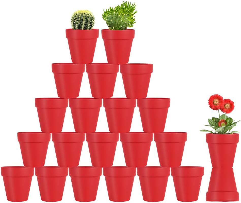 3 Inch Terracotta Pots - 22Pack Clay Flower Pots with Drainage Hole, Succulent Nursery Pot/Cactus Plant Pot. Great for Plants, Crafts, Wedding Favorn, DIY Production (Bright red)