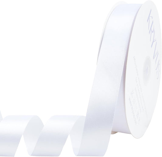 White Satin Ribbon 1 inch X Continuous 100 Yards, Single Face Polyester Ribbon Perfect for Gift Wrapping, Flower Bouquet, Wedding Decor, Crafts, Bow Making, Sewing and More
