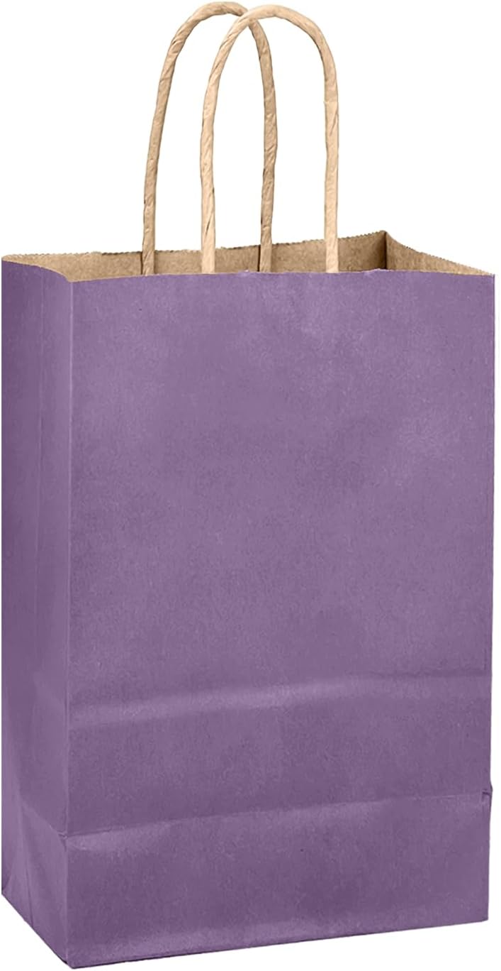 qiqee Grape Purple Gift Bag with Handles Bulk 24Pcs Paper Bags -8.3"x6"x3. 15" Party Favor Bags - Solid Color