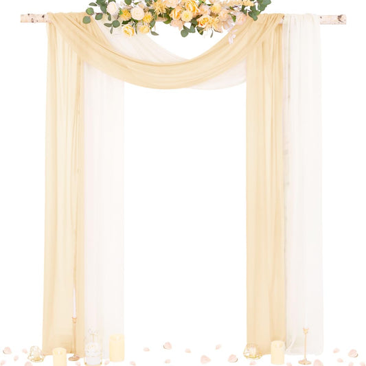 Socomi Wedding Arch Draping Fabric 29" x 20Ft 2 Panels Champagne and Cream Sheer Outdoor Curtain Drapes Extra Long for Bridal Baby Shower Birthday Party Decor