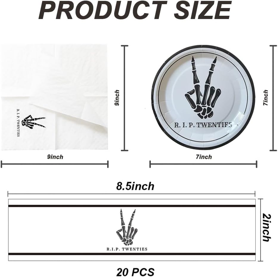 SharkBliss RIP Twenties Party Supplies 240 PCS – Paper Cocktail Napkins Party Cups Water Bottle Labels Toothpick Flags Drinking Straws Gift Tags Forks Plates for Death to My 20s 30th Birthday