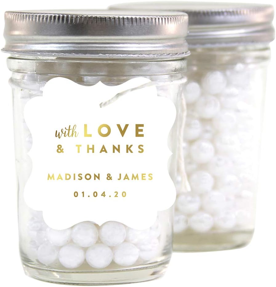 Andaz Press Personalized Fancy Frame Square Wedding Gift Tags, Metallic Gold Ink, with Love and Thanks, 24-Pack, Custom Made Any Name