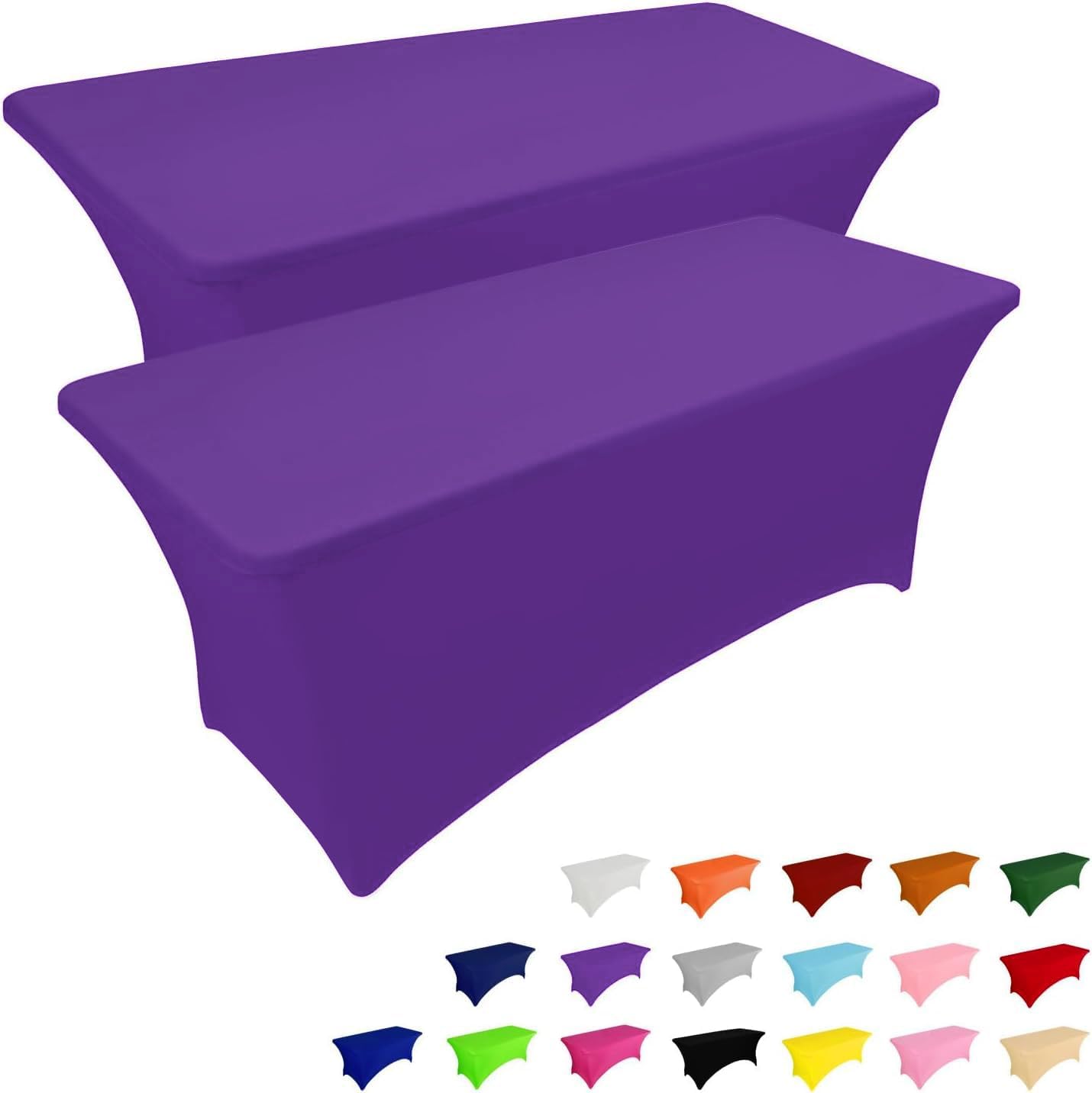 IVAPUPU 2 Pack 4FT Table Cloth for Rectangular Fitted Events Stretch Purple Table Covers Washable Cover Spandex Tablecloth Protector for Party, Wedding, Cocktail, Banquet, Festival