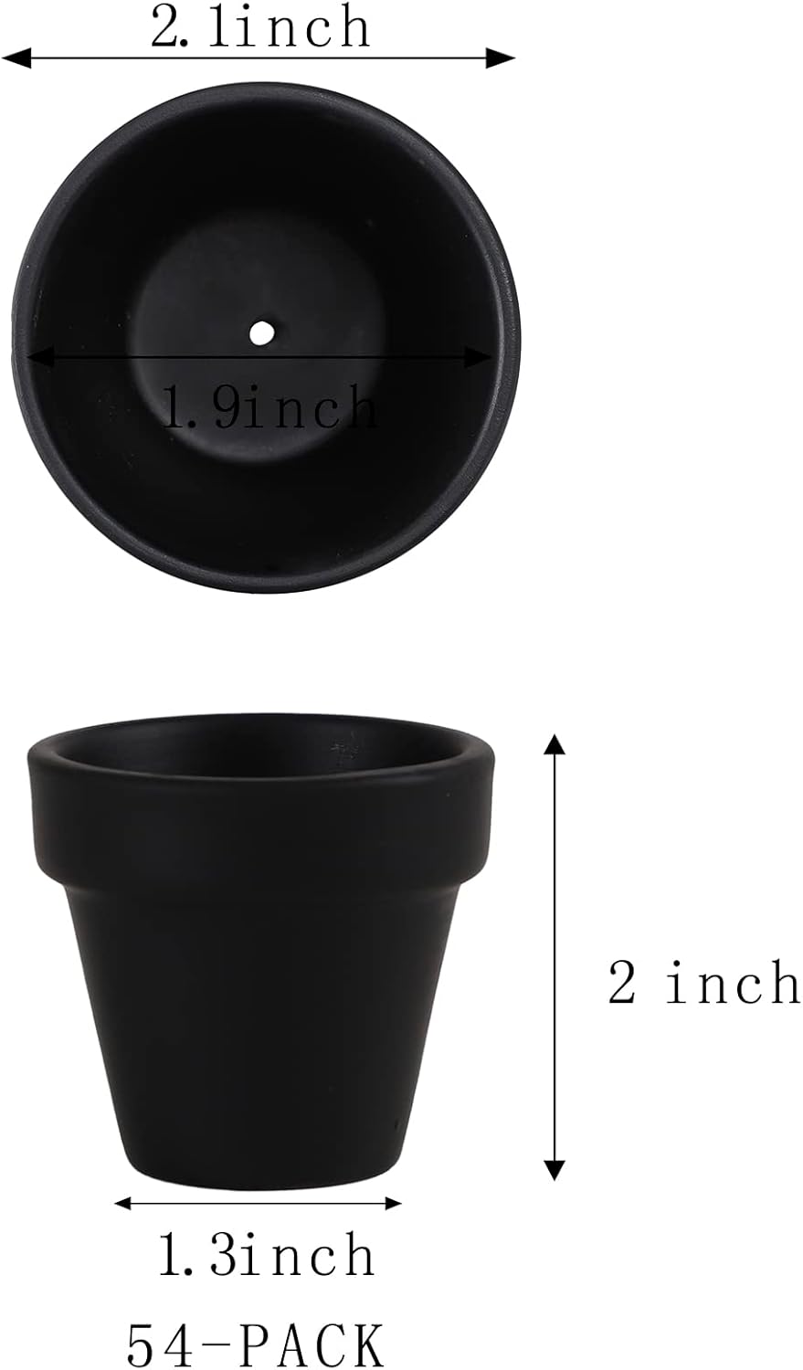 54 Pcs Small Mini Black Clay Pots 2.1'' Terracotta Pot Clay Ceramic Pottery Planter Cactus Flower Pots Succulent Nursery Pots- Great for Window Boxes, Cactus, Plants, Crafts, Wedding Favors