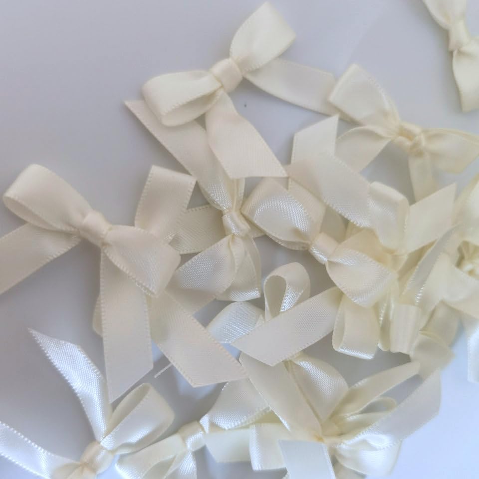 50pcs 1-1/2" Mini Satin Ribbon Bows Without Twist Ties for Crafts Gift Wrapping Packing Christmas Decoration (1.5"-Ivory)