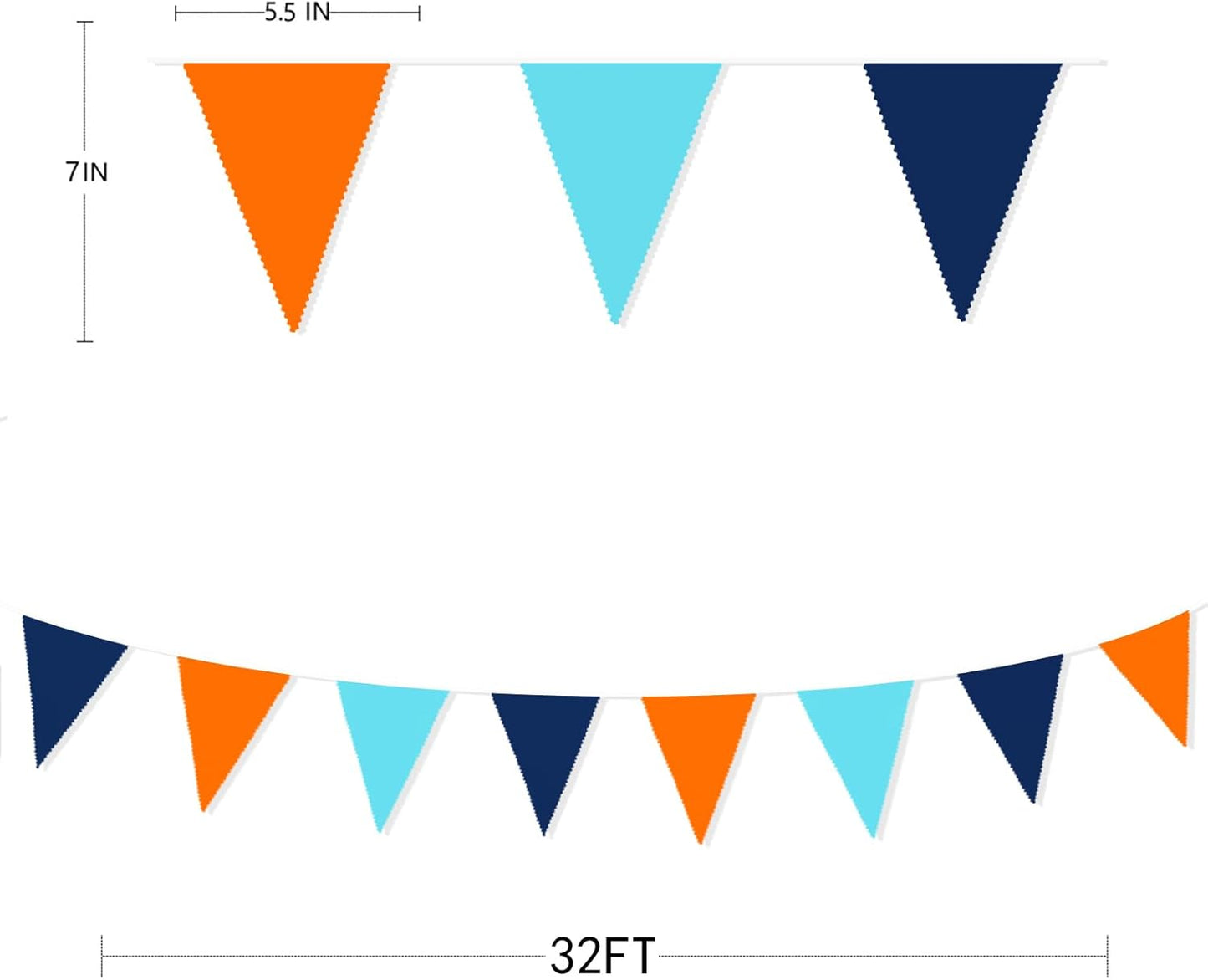 10M/32Ft Navy Blue Orange Pennant Banner Fabric Triangle Flag Cotton Bunting Garland for Outer Space Galaxy Birthday Anniversary Party Home Nursery Outdoor Garden Hanging Festivals Decoration (36Pcs)