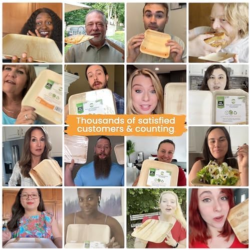 Raj Palm Leaf Plates Bulk [50-Pack] 10" & 7" Square Plates (10 CASES - 500 PACK) like Bamboo plates Disposable, Strong, Decorative Compostable Tableware for weddings, Lunch, Dinners