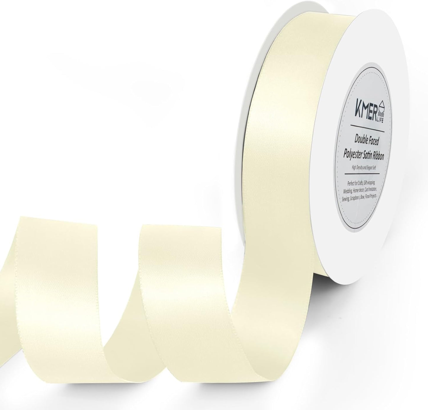 KMER LIFE 1 inch x 25 Yards Double Faced Polyester Ivory Satin Ribbon, Perfect for Gift Wrapping Very Suitable for Weddings Party Hair Bow Invitation Decorations and More