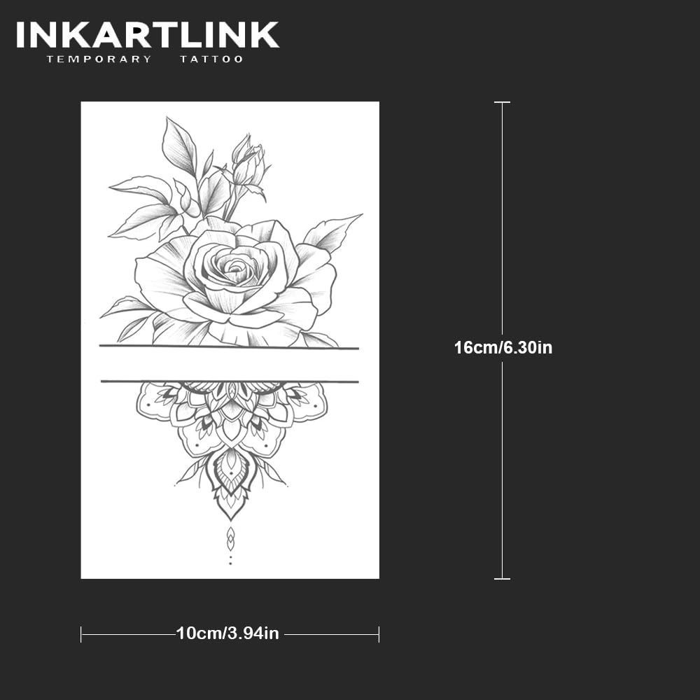 INKARTLINK Tattoo Tech, 2 Sheets Extra Large Semi Permanent Tattoo, Adult Art Design Temporary Tattoos, Lasts 1-2 Weeks, Waterproof, Realistic Look, No Adhesive, No Reflection (Flower)300