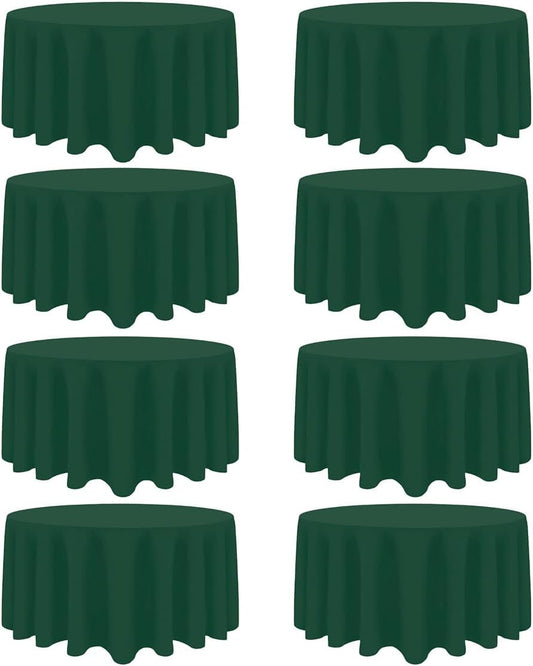 8 Pack Dark Green Round Tablecloth 90 Inch Stain and Wrinkle Resistant Round Hunter Green Table Cloth Reusable and Washable Polyester Fabric for Buffet Wedding Party and Banquet