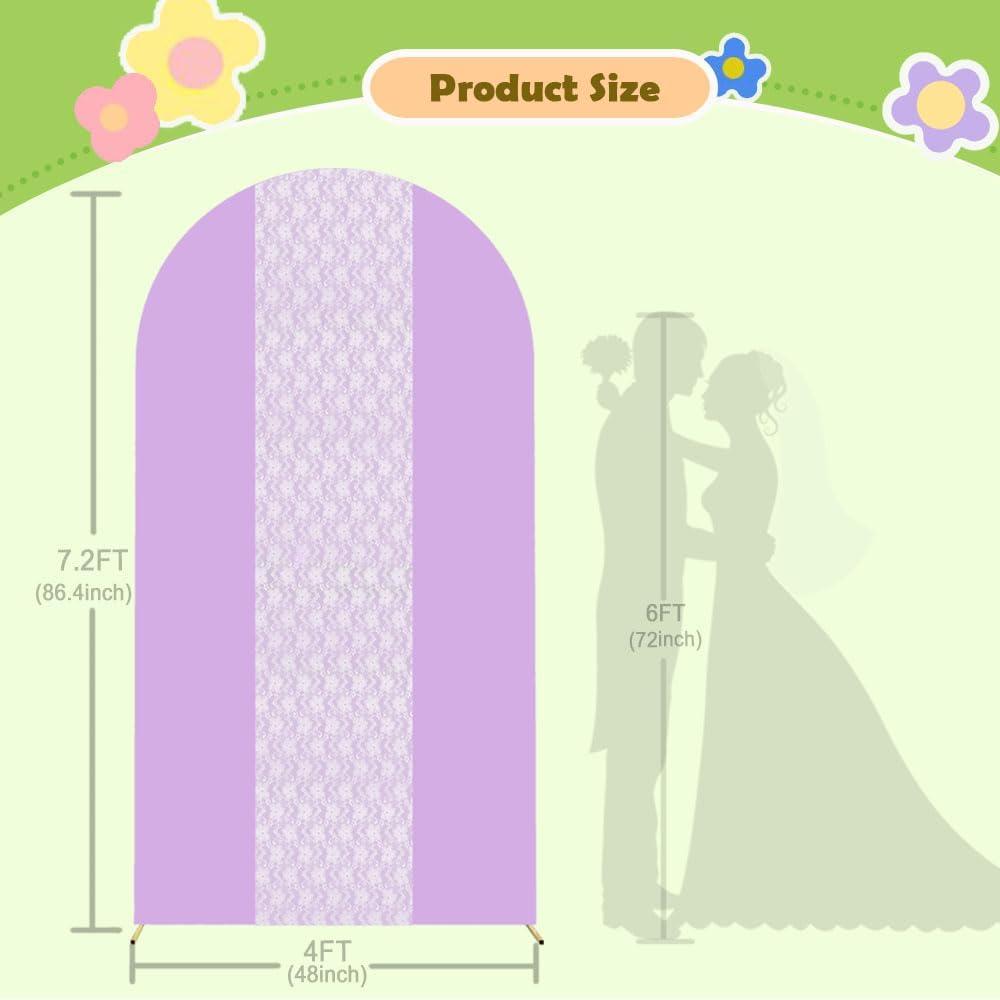Purple Arch Cover 7.2ft Floral Lace Arched Backdrop Cover Lavender Chiara Arch Frame Back Drop Cover Spandex Wedding Arch Stand Fabric for Rustic Vintage Party Baby Shower Birthday Decorations