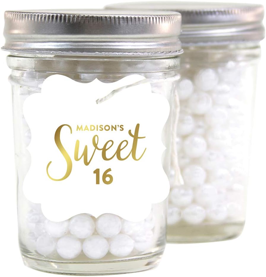 Andaz Press Personalized Fancy Frame Square Birthday Gift Tags, Metallic Gold Ink, Sweet 16 Birthday, 24-Pack, Custom Made Name, Gold Party Decor