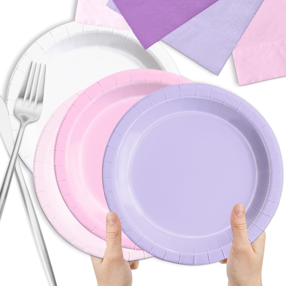 CMUSKO Pink and Purple Decorations-60Pcs Purple Pink Plates and Napkins Lavender Light Pink Tableware Birthday,Birthday,Wedding