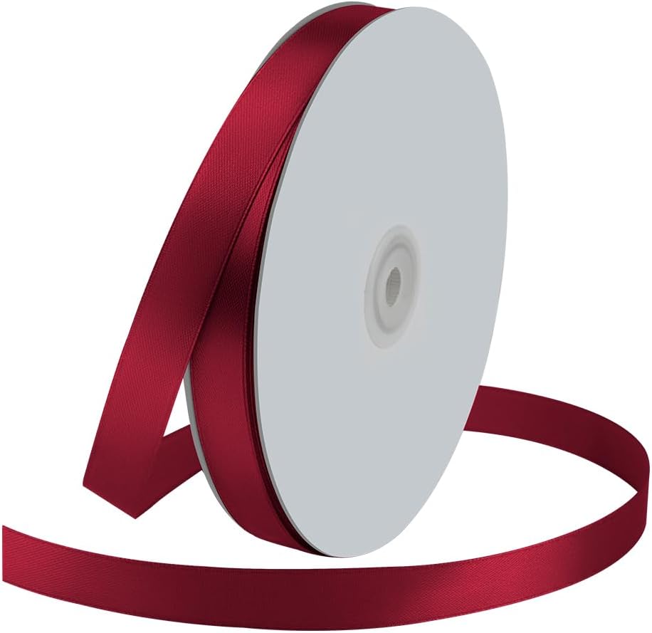 5/8" Wide x 100 Yards Single Face Polyester Satin Ribbon, Satin Ribbon for Crafts, Gift, Hair Bows, Wedding Party Decoration, Bow Making & Other Projects (Wine Red)
