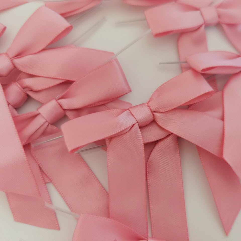 50pcs 2-1/2" Rose Gold Satin Ribbon Bows with Twist Ties Pink Satin Ribbon Bows for Candy Party Decoration Gift Packing Wrapping Accessories(2.5“,Rose Gold)