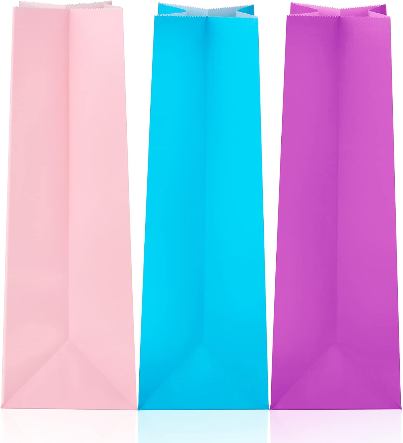 Cooraby 30 Pieces 5.1 x 3.1 x 9.4 Inches Colorful Kraft Paper Bags with 48 Stickers Party Treat for Wedding, Celebration, Birthday Party Supplies (Sky Blue, Light Purple, Pink)