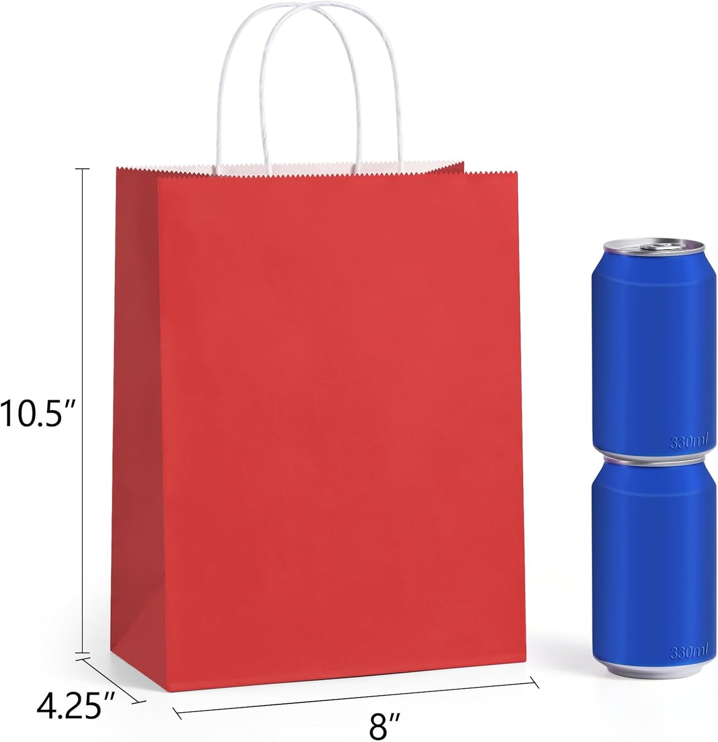 BagDream 8x4.25x10.5 Inch 100Pcs Red Gift Bags Medium Size, Kraft Paper Bags with Handles Bulk for Wedding, Party Favors, Business, Christmas, Grocery Paper Sacks