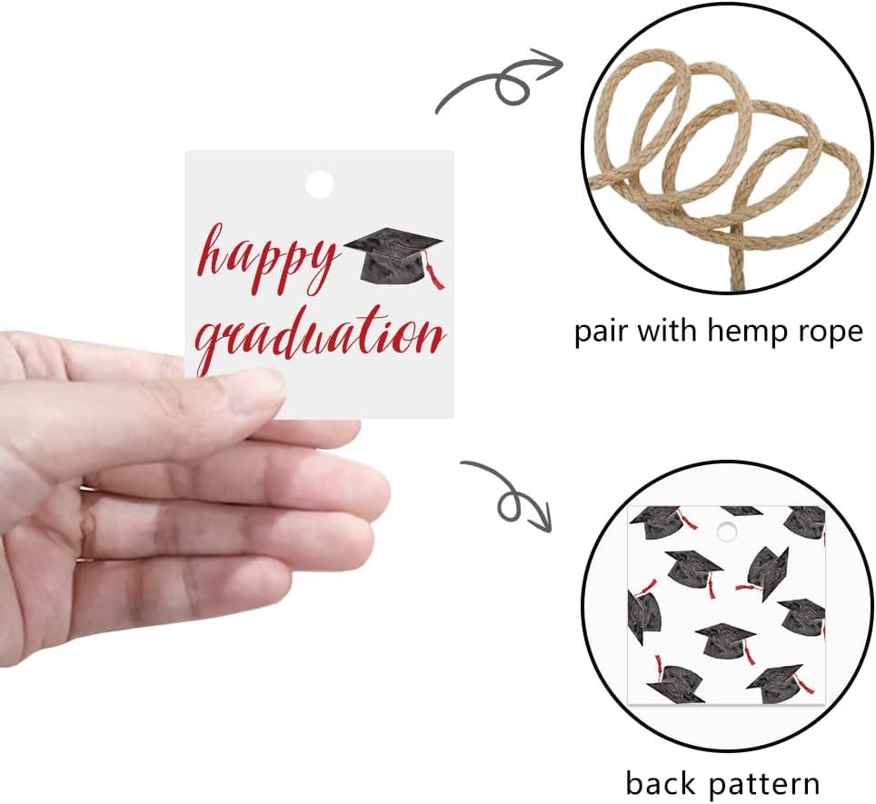 50 Pcs Graduation Gift Tags, Congrats Grad Party Favors Gift Tags for High School or Happy College Graduation Party Decoration Supplies (Red, 2.2 * 2.2)