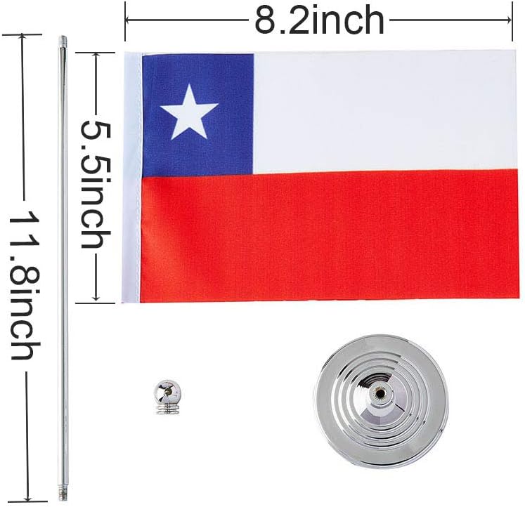 Chile Flag Chilean Flags, Small Mini Chilean Desk Flag, Used for Table Office Classroom Home Patriotic Events Decorations