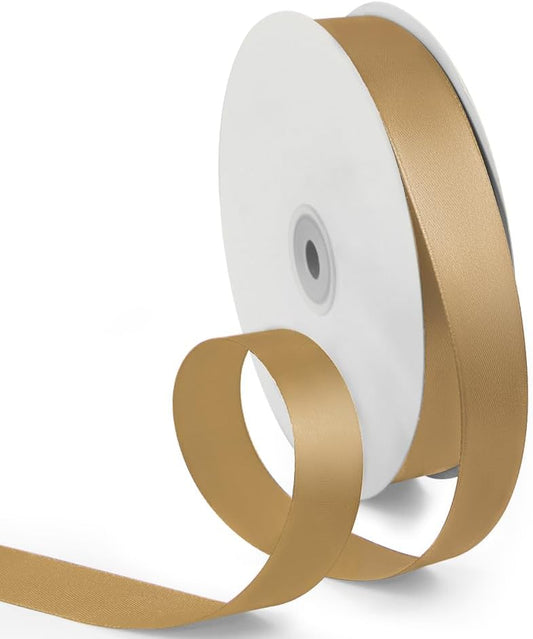 1 Inch 100 Yards Satin Ribbon Champagne Gold, Solid Color Fabric Ribbon for Gift Wrapping, Wedding, Polyester Gift Ribbon for Birthday Party Decoration, Craft, Hair, Floral, Sewing