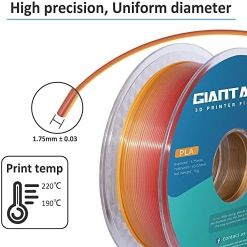 GIANTARM 3D Printer Filament,1.75mm Rainbow PLA Filament,Color Changing Filament 1kg Spool (2.2lbs),Muticolor Filament with Vacuum Packaging