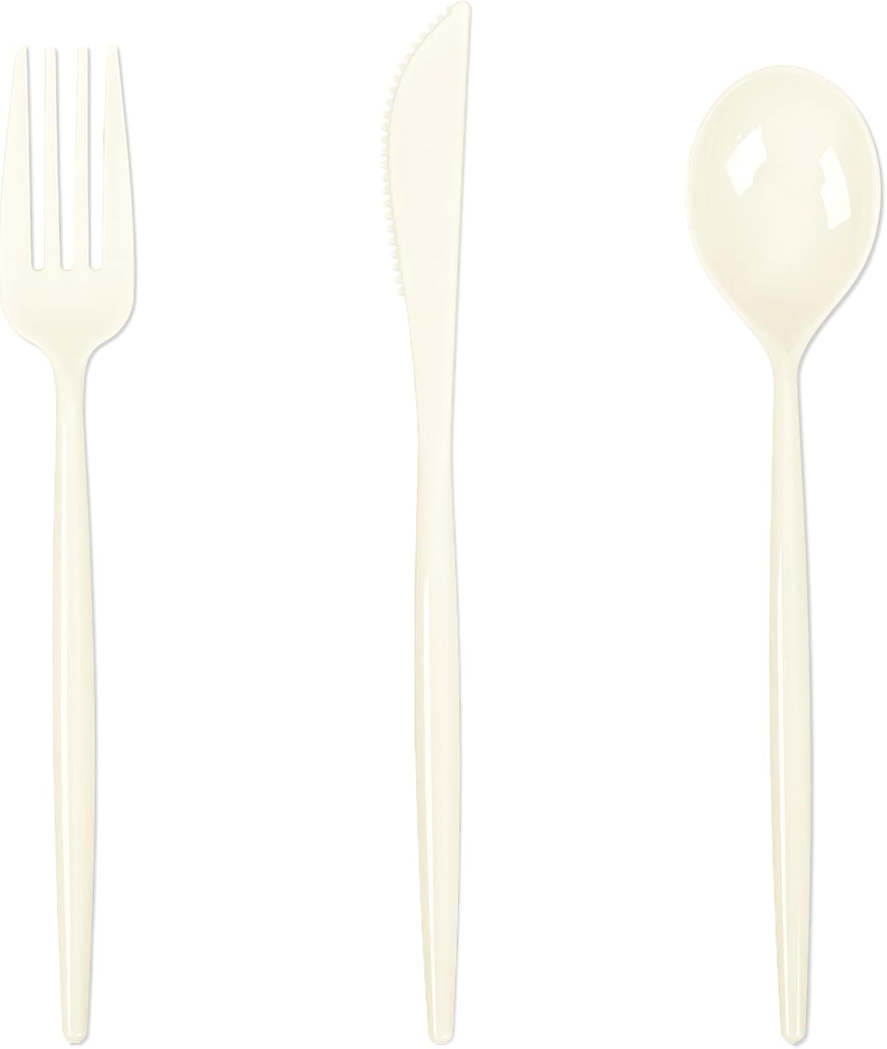 Supernal 180pcs Plastic Silverware Heavy Duty Ivory Plastic Utensils Cutlery Disposable Beige Plastic Cutlery Include 60 Plastic Forks,60 Plastic Knvies,60 Plastic Spoons for Party,Wedding
