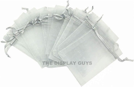 TheDisplayGuys 48-Pack 4x6 Silver Sheer Organza Gift Bags with Drawstring, Jewelry Candy Treat Wedding Party Favors Mesh Pouch
