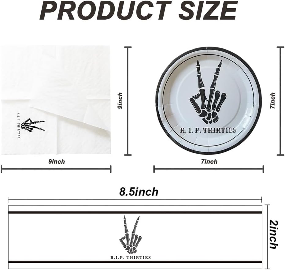 SharkBliss RIP Thirties Party Supplies 480 PCS – Paper Cocktail Napkins Party Cups Water Bottle Labels Toothpick Flags Drinking Straws Gift Tags Forks Plates for Death to My 30s 40th Birthday