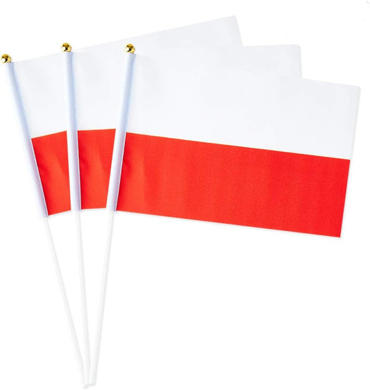 Poland Flag Polish Flag, Small Mini Handheld Poland Flags on Stick, Ideal for Party Parades Sports Events Patriotic Festival Decorations