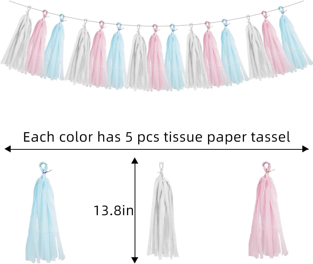 Gender Reveal Decorations Blue Pink - 15pcs Tissue Paper Tassel Garland Baby Gender Reveal Party Supplies Gender Reveal Theme Decor Gold Birthday Hanging Decor Ideas HongTongTong