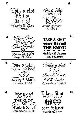 Personalized 1.75oz Glass Shot Glass “Take A Shot We Tied the Knot” Design Wedding Favors, After Party and Anniversary Dinner Party