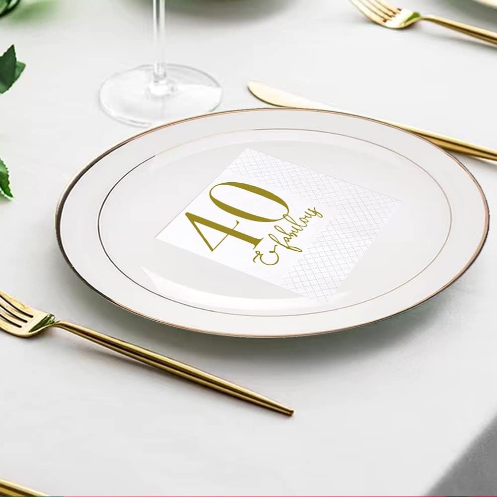 SharkBliss 40 and Fabulous Birthday Cocktail Napkins, 100 Pack Gold 40 and Fabulous Happy Birthday Cocktail Beverage Napkins for His Her Forty 40th Birthday | 2-Ply, 5x5" (40 and Fabulous Napkins)